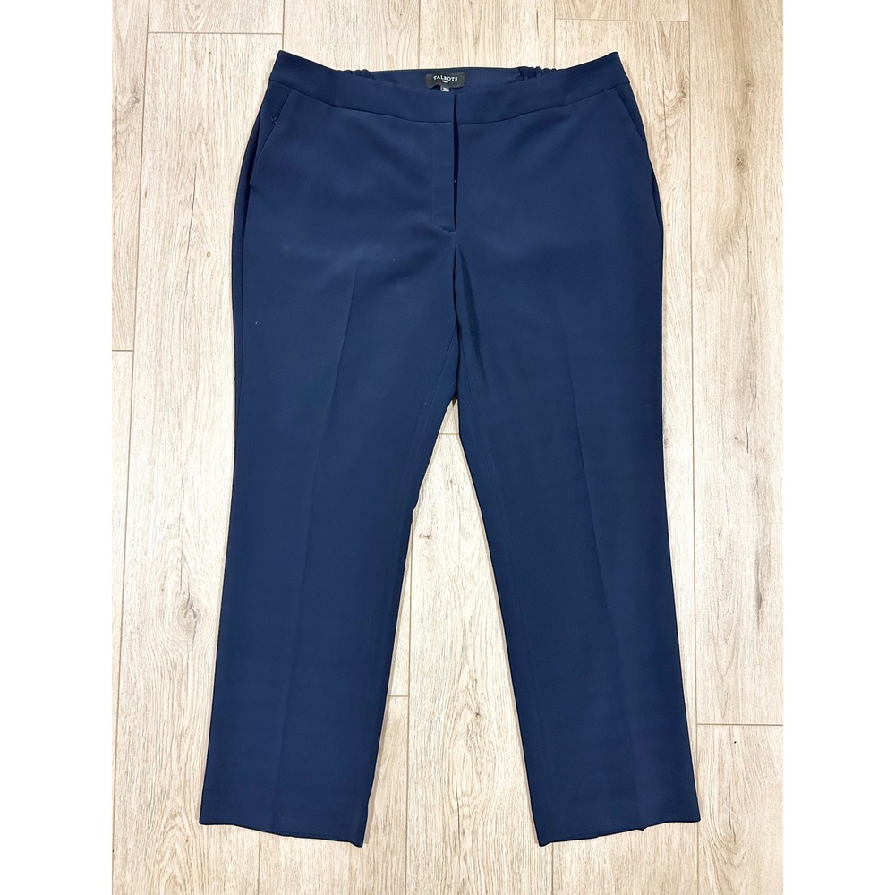 Talbots Plus Womens 16W Navy Blue Straight Leg Stretch Trousers Career Pants